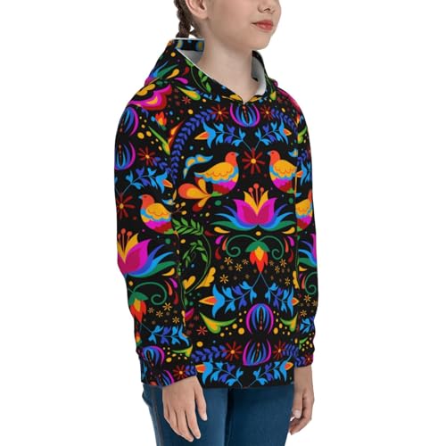 Mexican Flower Traditional1 Kids Pullover Hoodies Boys Sweatshirts Girls Athletic Clothes with Pocket3