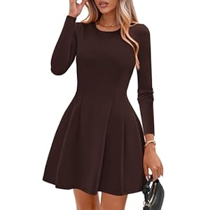 PRETTYGARDEN Long Sleeve Mini Dress for Women 2026 Spring Crewneck Knit Pleated Babydoll A Line Casual Short Party Dresses
