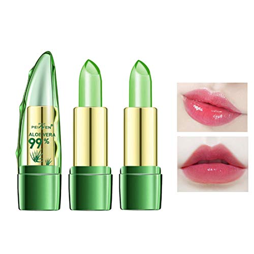 Aloe Vera Lipstick, Clear Jelly Lipsticks, Long Lasting Nutritious Lip Balm, Lips Moisturizer Magic Temperature Color Change Lip Gloss (2 Pack)
