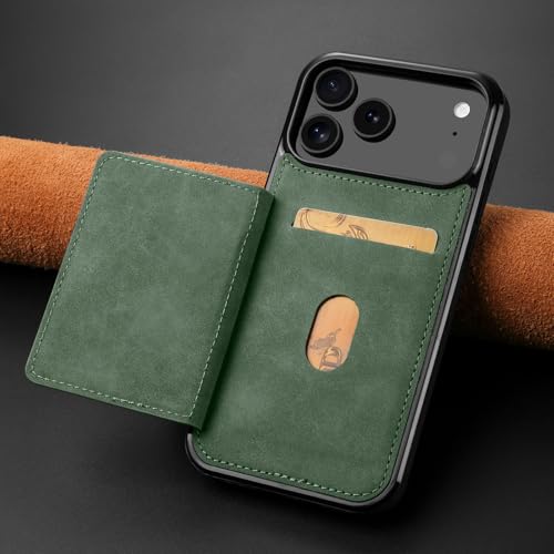 Portefeuille en cuir iPhone 11 vert étui arrière magnétique silicone antichoc