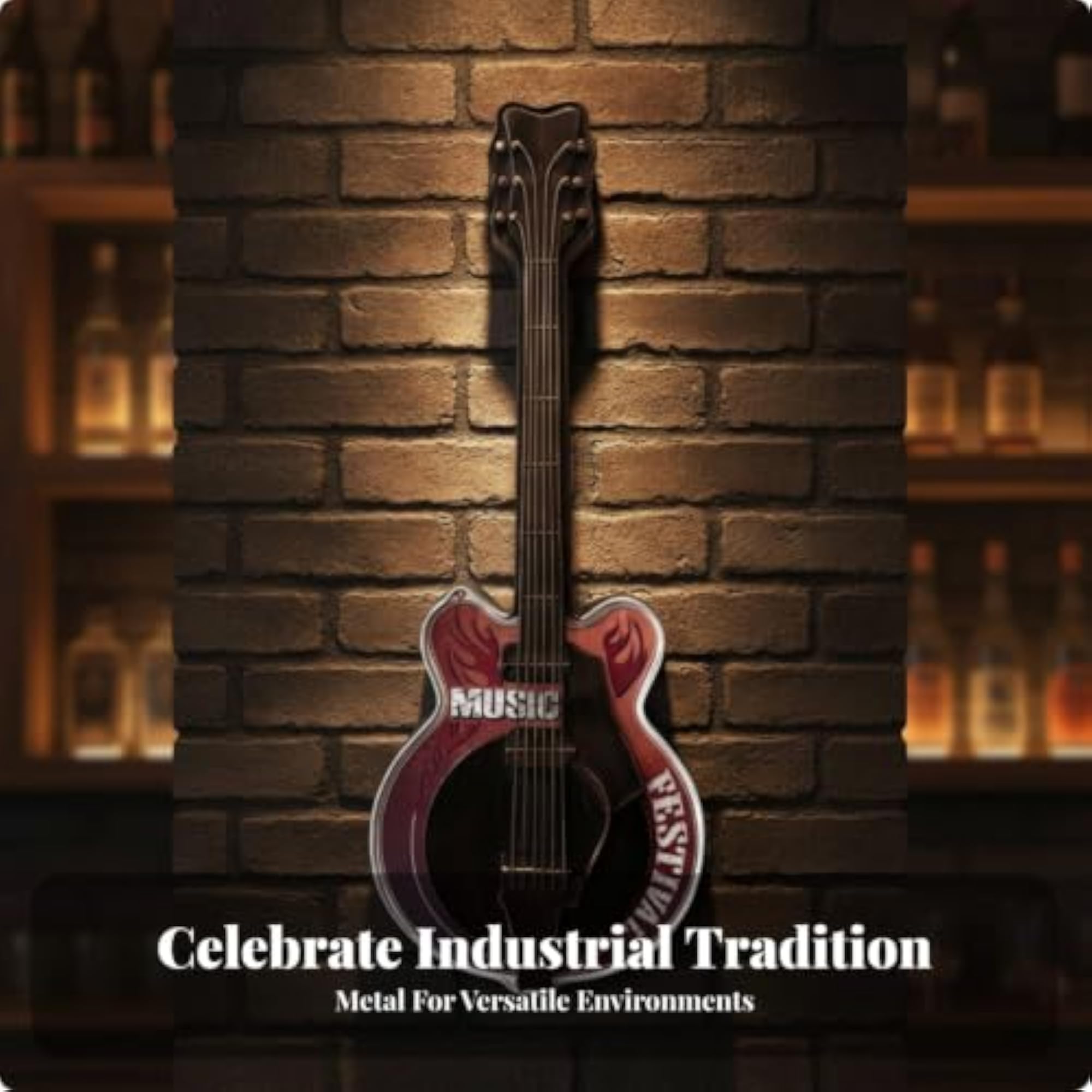 Eye-Guitar Wall Decor with Simulated Strings Industrial Iron