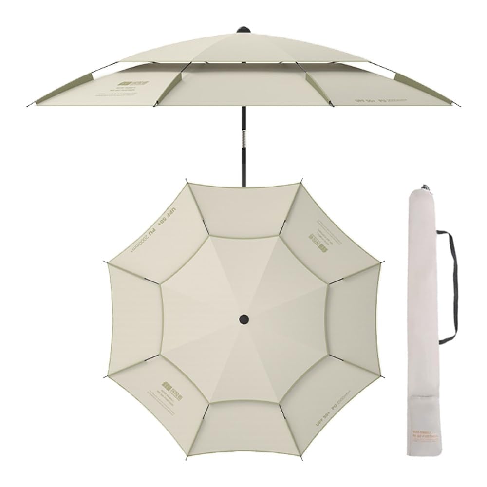 2.2m Sombrilla De Playa Antiviento,Paraguas De Pesca Plegable, Inclinación Ajustable, Sombrilla De Mesa Al Aire Libre con Techo De Ventilación(Beige)