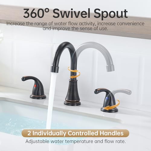 Image of Bathroom Sink Faucet FRANSITON Centerset 8 Inch 2 Handle Bathroom Sink Faucet Lead-Free with Pop-up Drain Stopper and Supply Hoses (Oil Rubbed Bronze, 8 Inch)