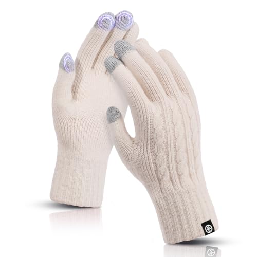 MA COWCF Women's Winter Gloves for Cold Weather Thermal Knit Elastic Soft Touch Screen Glove for Running Driving Hiking