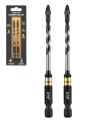 toolant 3/16 Serrated Eccentric Masonry Drill Bit Set(2pcs) Four Edge Concrete Drill Bits for Glass Tile Brick Cement Concrete Plastic Industrial Strength Carbide Drill Bit Tip