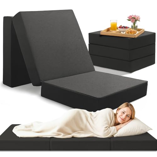 Blumtal Klappmatratze 195x75 cm - 3teilige Gästematratze klappbar extra dick (15 cm) - rückenfreundliche Faltmatratze Schaumstoff- Schlafmatratze + Bezug in Anthrazit hautfreundlich & waschbar