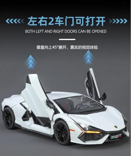 Image of 1:24 Lamborghini Revuelto Diecast Model Car | Pull Back Acousto-Optic Alloy Metal Toy with Realistic Sound & Light Effects | Toy Car for Kids Boys Girls & Collectors (White)