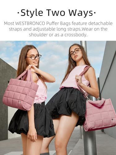 Image of WESTBRONCO Puffer Crossbody Bags for Women Quilted Tote Bag Puffy Weekender Overnight Bag Nylon Shoulder Handbag