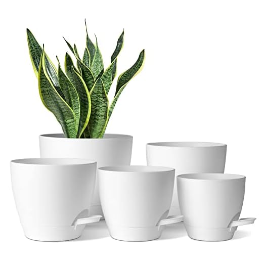 T4U 12,5/14/15/16/17cm Kunststoff Blumentopf mit Bewässerungssystem, 5er-Set Kräutertopf Selbstbewässerung Übertopf mit Untersetzer, pflanztöpfe Rund Pflanzkübel für Innen Garten Sukkulen Kaktus, Weiß