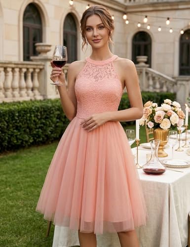 Image of Dressystar Women's Sequin Short Prom Dress Sparkly Halter Tulle Cocktail Party Homecoming Dresses