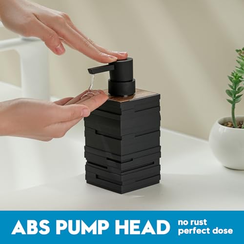 Image of YAUKPH Matte Black Teak Wood Hand Soap Dispenser 10 oz Square for Bathroom and Kitchen Countertops