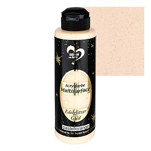 Ideen mit Herz Pittura acrilica Multisurface con glitter preziosi | vernice universale a base d'acqua | con elegante glitter oro brillante | 180 ml (arancione pastello)