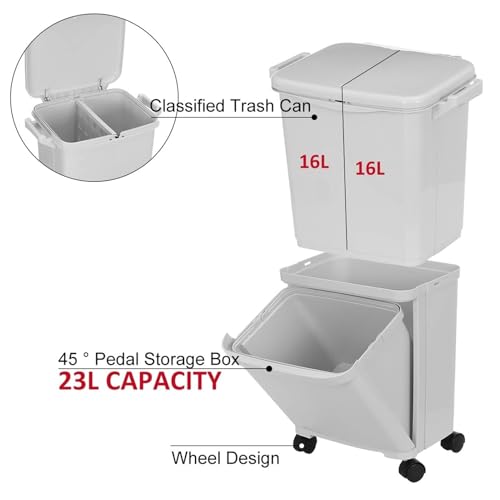 Caneca de Basura con 2 Capas y Ruedas 55L miniatura 2