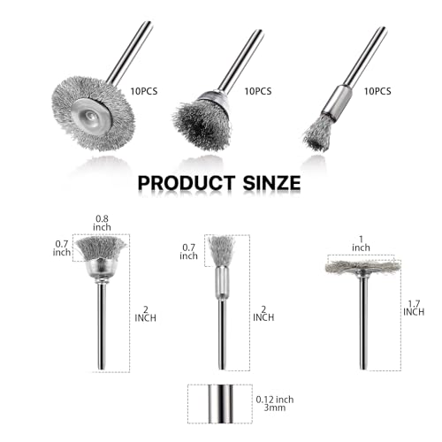 Image of 30 Pieces Stainless Steel Wire Brushes, Mini Wire Brush Polishing Wheel Kits for Dremel Rotary Tools (1 /8 Inch Mandrel)