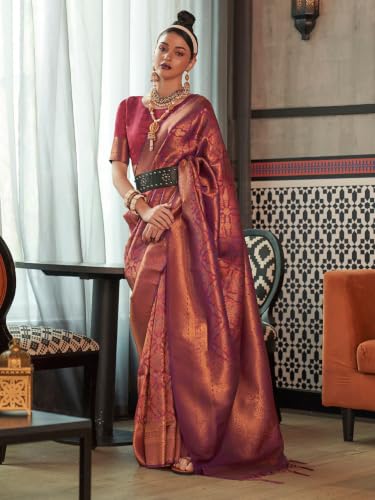 Image of SWORNOF Women's kanjivaram banarasi silk saree for Patola festival Wedding silk with rich pallu Design sarees for women with blouse piece