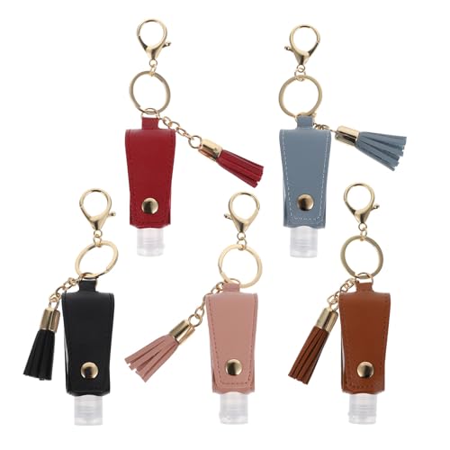 COOPHYA 5 Piezas Botella Vacía Portátil Material Pu y Acero Inoxidable de 30ml con Llavero para Dispensar Líquidos Adecuado para Llevar en Bolso o Gimnasio