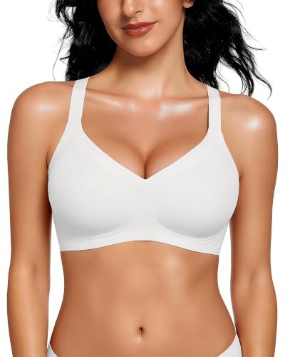 Image of Vinfact Womens V Lace Wireless Seamless Bras No Underwire Comfort Push Up Bra Supportive Full Coverage Bralettes T Shirt Bra
