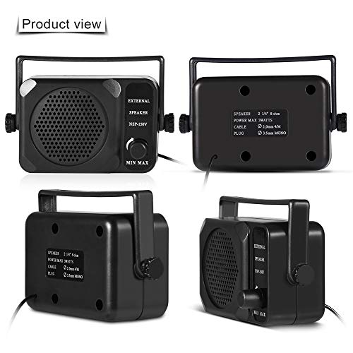 Zerone Altavoz Externo, portátil, con conexión de 3,5 mm y Control de Volumen para Radio de Coche de Dos vías (Negro)