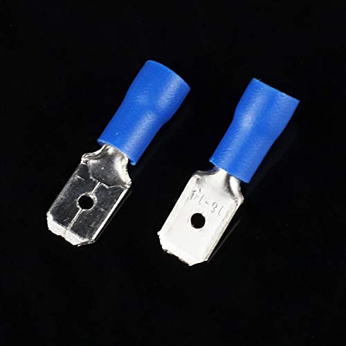 Davitu 1000pcs MDD2-187 Blue AWG16-14 Brass Insulating Crimp Terminals Connectors Male Terminal - (Color: Blue)