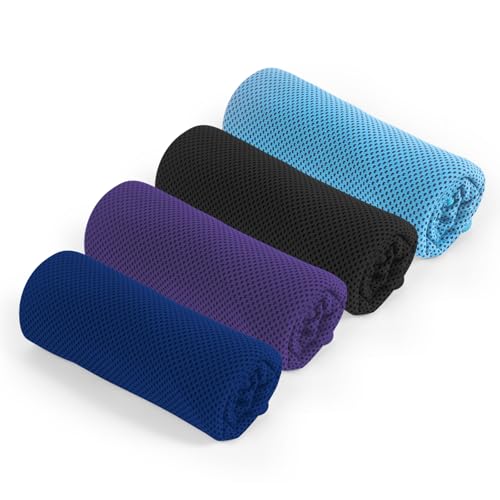 KISS QUEEN 4 Pack Cooling Towel for Gym Fitness Yoga Hiking,Hot Weather Cool Towels Cloth Rags Wrap for Neck Face(4 Pack-02)