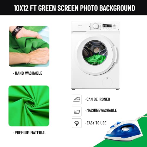 BEIYANG 8.5X10 FT Photo Background Stand &10X12 FT Green Backdrop Screen, Adjustable Background Holder Support System Kit for Photo Studio Shooting Props Parties Decoration with Carry Bag & Clamps