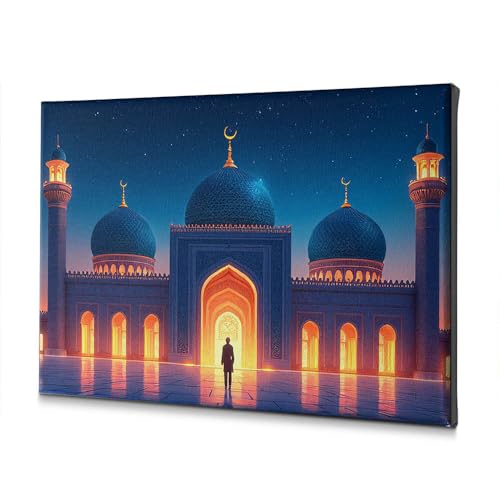 Tableau mosquée de nuit illuminée pour créer une ambiance sereine et spirituelle
