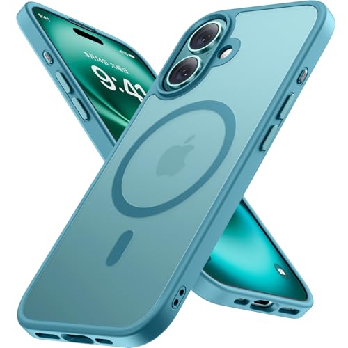 Miracase iPhone 16 ケースiPhone16ケース 6.1インチ 耐衝撃、傷防止、ストラップホール付き、薄くて肌に優しいデザイン、金属ボタン、マット、フロスト、半透明、緑