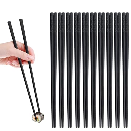 10 Pairs Chopsticks Fibreglass Washable Black Chopstick Set with Cherry Blossom Pattern 24cm Long Non-Slip Japanese Chinese Korean Chop Sticks Easy to Use and Clean for Sushi Noodles Rice