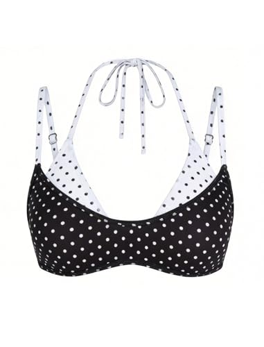 Image of ZAFUL Women's Polka Dot Bikini Tops Double Layer Halter Swimsuit Top Color Block Bathing Suit Top Only