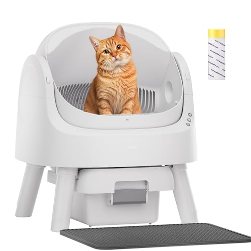 PetPivot Self Cleaning Litter Box, Open Top Automatic Litter Box for Multiple Cats, Multiple Layer Safety Protection, Liners and Mat Included, White