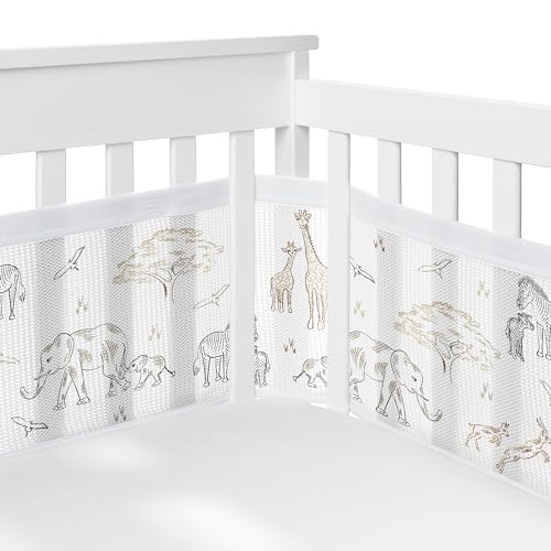 Image of Sweet Jojo Designs + BreathableBaby 2-Piece Breathable Mesh Crib Liner Set (Jungle Safari Animals) for Boys/Girls, Baby, Infants/Newborn Nursery (Animal, Giraffe, Adventure, Elephants, Beige, Black)