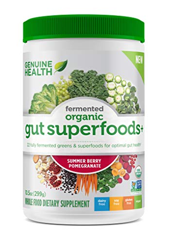 Genuine Health Fermented Organic Gut Superfoods+, Summer Berry Pomegranate, Vegan Superfoods Powder, Prebiotics, Digestive Support, Gluten Free, Non-GMO, 10.5oz Tub Genuine Health Fermented Organic Gut Superfoods+, Summer Berry Pomegranate, Vegan Superfoods Powder, Prebiotics, Digestive Support, Gluten Free, Non-GMO, 10.5oz Tub