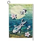 Kuizee Garden Flag 12x18 Inch Japanese Art Swimming Carp Koi Fish Welcome Decorative Yard Flag Outdo