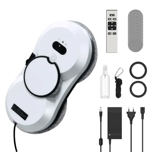 Robot Laveur de Vitre 5600 Pa, Robot Nettoyeur Vitres Automatique avec Fonction Pulvérisateur, Navigation Intelligente, Télécommande, Fonction de Détection des Bords, avec 10 Chiffons