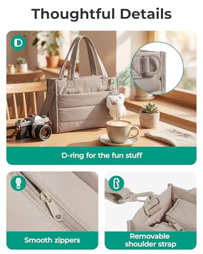 Image of BAGSMART Mini Tote Bag for Women, Puffer Quilted Crossbody Purses, Zipper Closure for Work Travel College, Coffee | 6L Mini tote