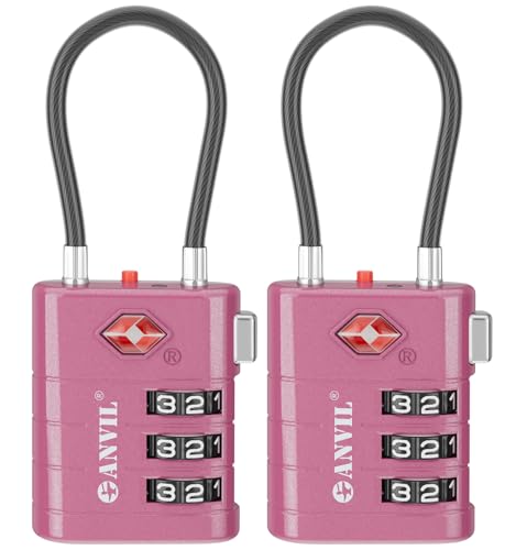 ANVIL TSA Approved Luggage Locks – High Security TSA008 Combination Travel Locks with Inspection Indicator for Suitcases and Backpacks. (2, Rose Purple)