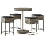 vidaXL Mesa y taburetes Altos jardín 5 Piezas y Cojines ratán PE Gris, Juego de Muebles
