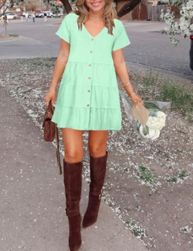 Image of Nova In Sky Women's Summer Dresses 2026 Short Sleeve V-Neck Casual Loose Swing Button Down Casual T Shirt Dresses