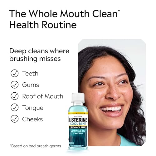 Image of Listerine Alcohol Free Mouthwash, Less Intense Alcohol-Free Oral Care Formula for Bad Breath, Cool Mint Flavor, 3.2 fl. oz (Pack of 2)