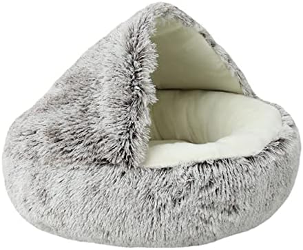 YcLiceMort Small Dog Bed Cat Bed with Hooded Blanket, Cat Bed Cave, Cat beds for Indoor Cats, Donut Round Calming Anti-Anxiety Dog…