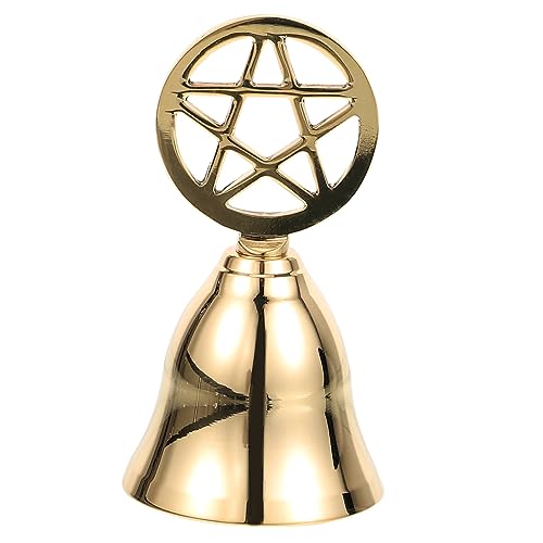 Cabilock Campana De Mano De Latón Dorado para Ceremonia De Tarot Campana De Servicio para Restaurante De Altar Diseño De Pentagrama