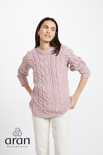 Image of Aran Woollen Mills - Carraig Donn Ladies Irish Multi Cabled Raglan Super Soft Merino Wool Sweater