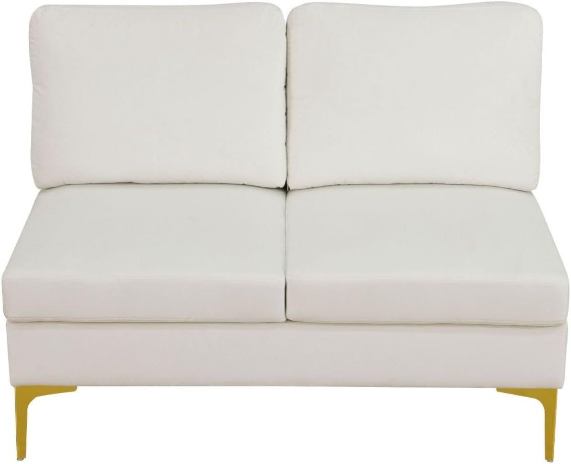 Sofa Set U-Shaped 3-Piece Left Chaise+ Loveseat+ Right Chaise, Off-White Fluffy Fabric Living Room(Large)