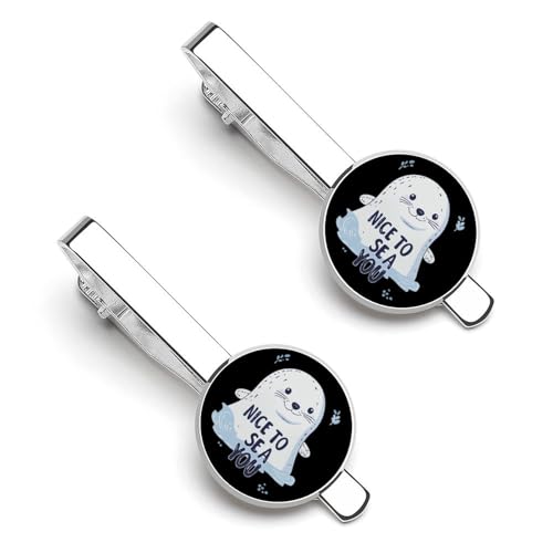 Seal Nice To Sea You 1 Pair Tie Clips Necktie Bar Pinch Clip for Wedding Business