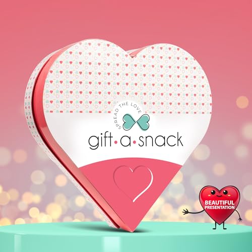 Image of Gift A Snack - Valentines Day Heart Shape Snack Box Variety Pack Care Package + Greeting Card (40 Count) Birthday Sweet Treats Gift Basket, Candies Chips - Office Food Assortments