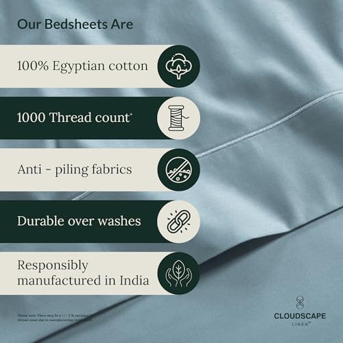 100% Egyptian Cotton Sheets Twin XL Size, 3 Pcs Dorm Essentials Bedding Set, 1000 Thread Count Egyptian Cotton, Soft, Breathable, Durable, Deep Pockets up to 16, French Blue