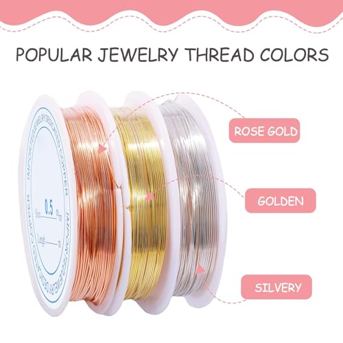 Miniatura 3 de Alambre De Joyería De Acero Inoxidable, 0,5 Mm De Alambre Manualidades,Copper Wire Para Hacer Joyas, Manualidades, Adornos Y Decoraciones Florales, Plata Oro Rosa, 3 Pack