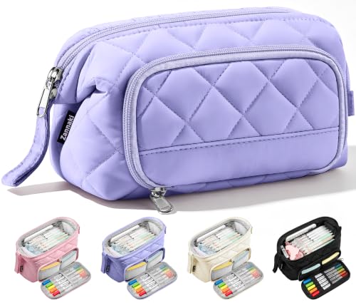 Image of Zannaki Soft Quilted Large Pencil Pouch Organizer with Wide Opening for Boys Girls Teens - Extra Big Capacity Pen Pencil Bag with Zipper, Portable Pencil Case Box for School, College, Cosmetic Gift