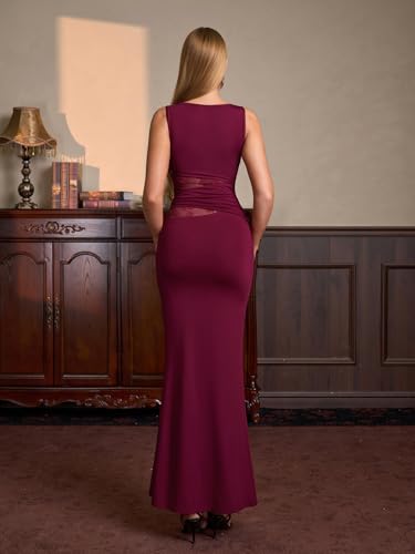 Image of EYNMIN Women's Lace Bodycon Maxi Long Formal Wedding Guest Prom Dresses | 2026 Elegant Dress,Cocktail,Dinner,Party,Evening,Birthday,Bridal Shower,Soft Stretchy Fabric,Fully Lined,Slim Fit,Sleeveless
