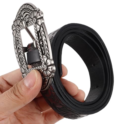 GALPADA Vintage Distressed Western Cowboy Belt for Women and Men Antique PU Waist Belt with Carved Buckle Stylish Cowgirl Accessories for Daily Wear3